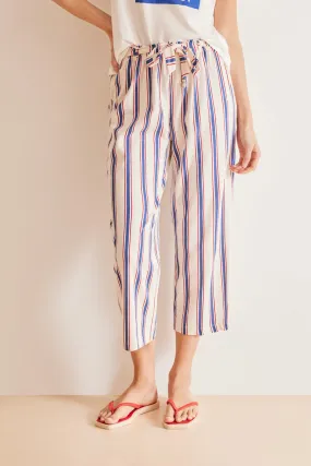 All-over striped 100% cotton trousers