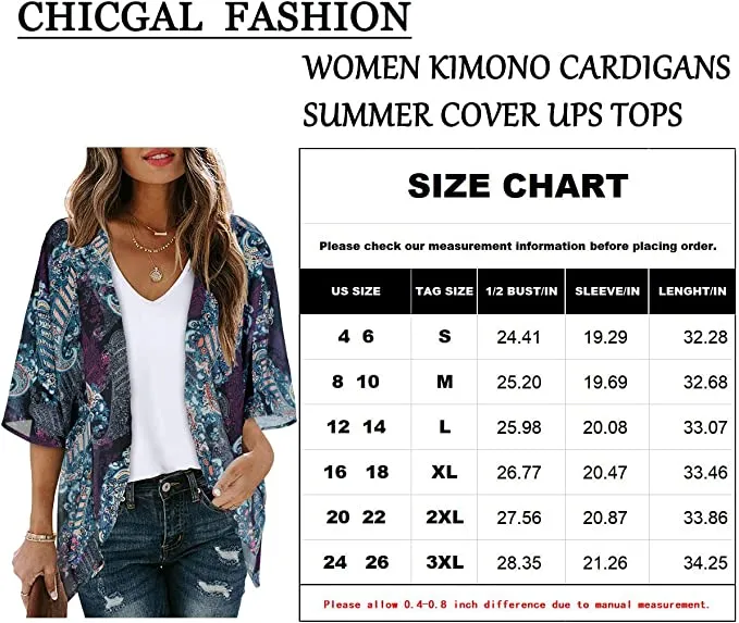 Black Flowers Print Women's Floral Print Puff Sleeve Kimono Cardigan Loose Cover Up Casual Blouse Tops - Chicgal