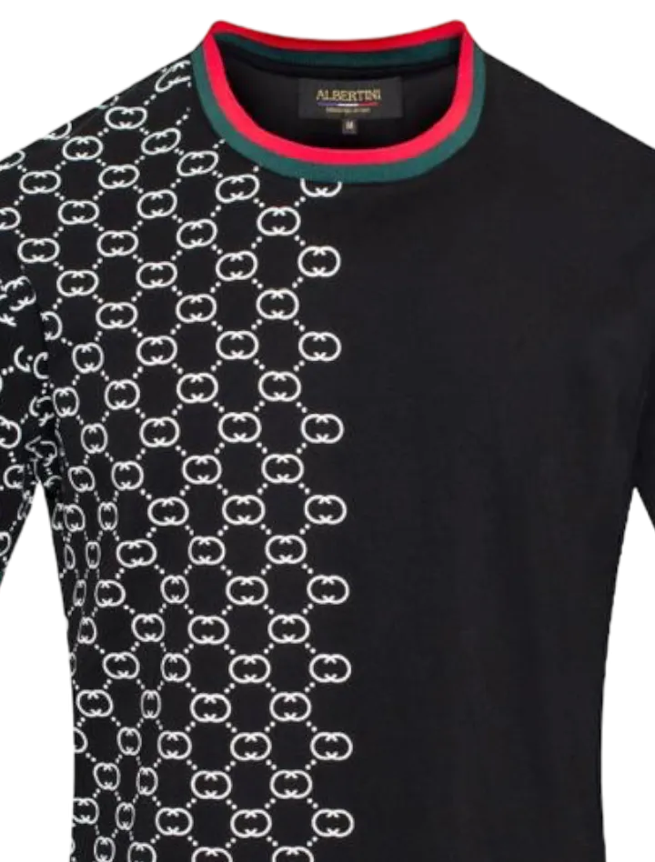 Black red and green men's crewneck t-shirt 100% cotton regular fit tee