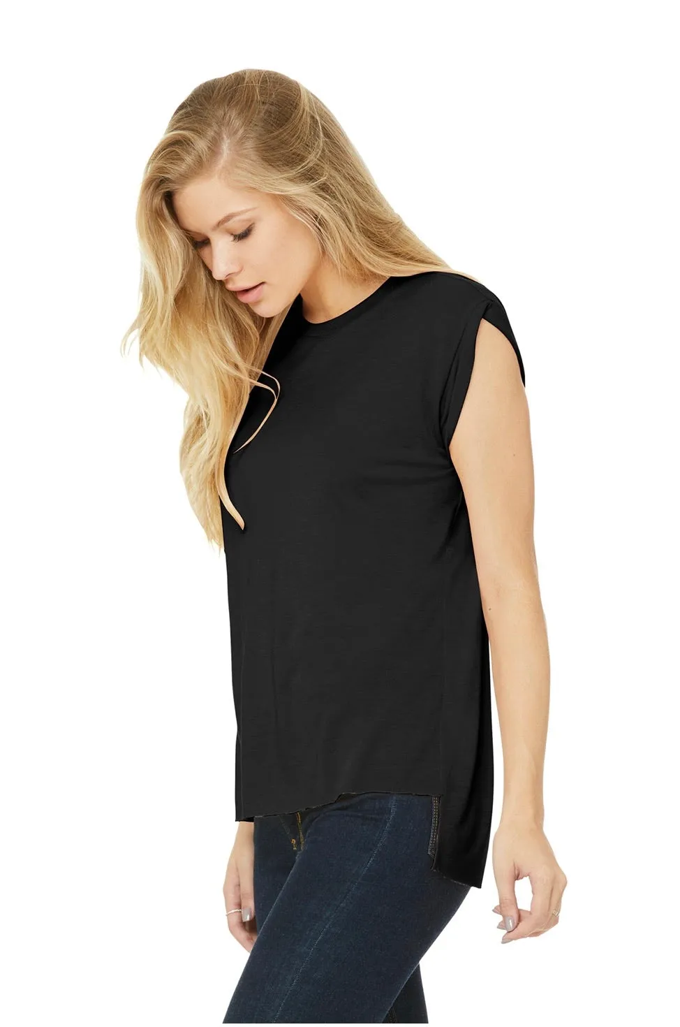 Black Super Soft Flowy Rolled Tee - The Simple Collection