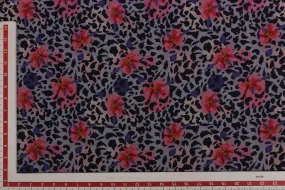 Black, White, Pink Floral Georgette Fabric