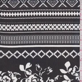 Black/White Floral Stripe Georgette Fabric