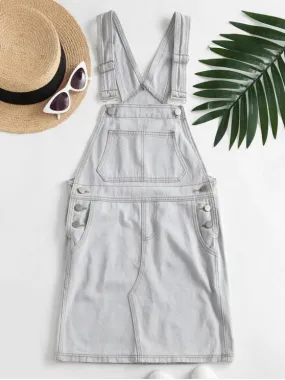 Casual Denim Pockets Overalls Dress for Women