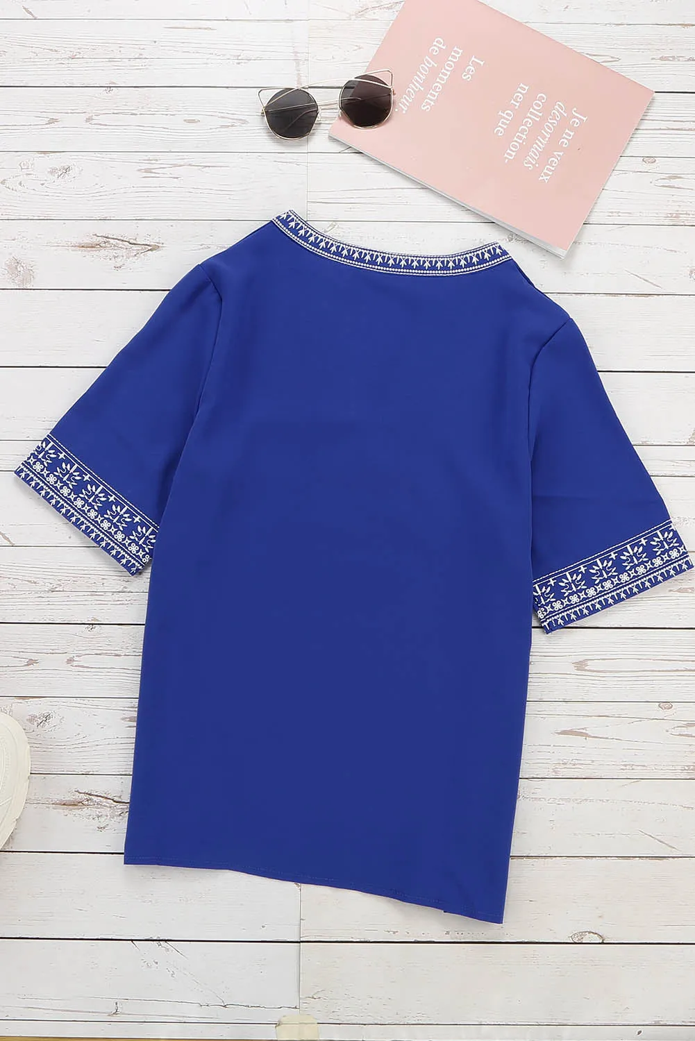 Chic Boho V Neckline Half Sleeve Blouse