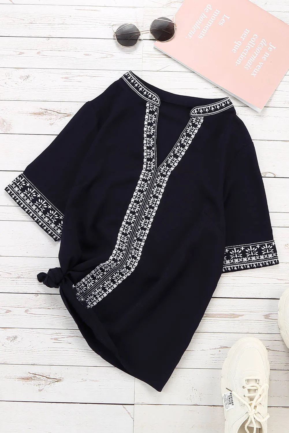 Chic Boho V Neckline Half Sleeve Blouse