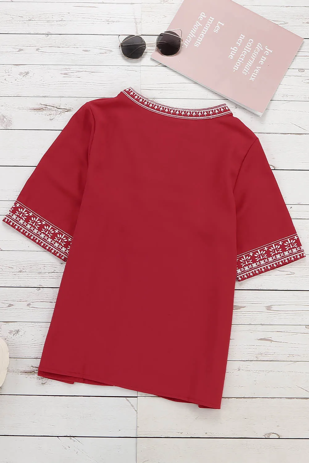 Chic Boho V Neckline Half Sleeve Blouse