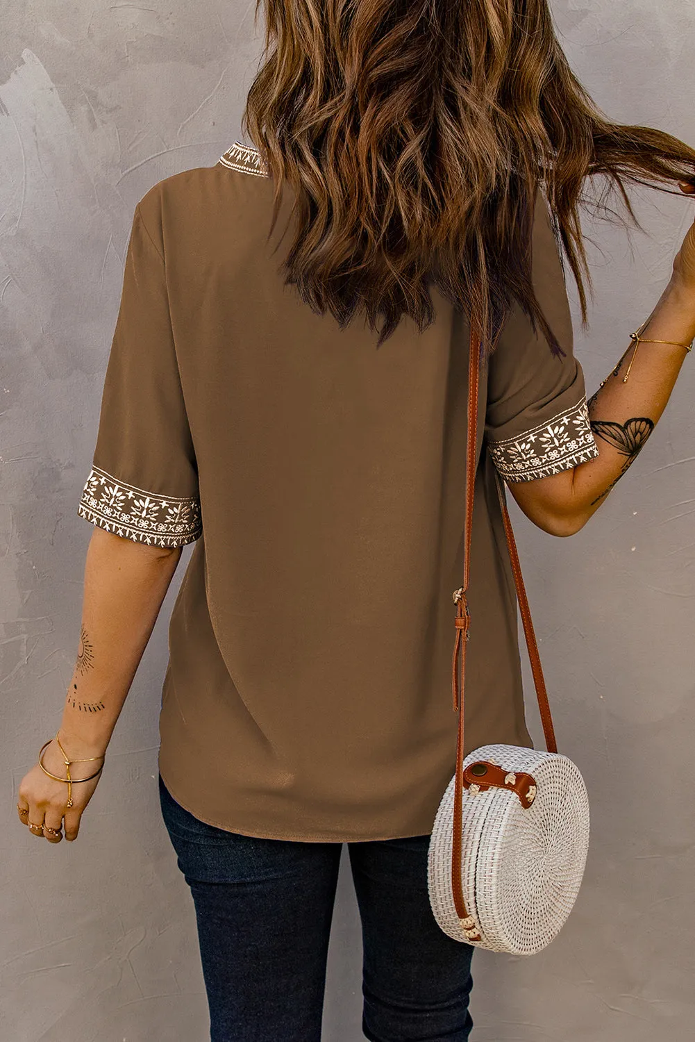 Chic Boho V Neckline Half Sleeve Blouse