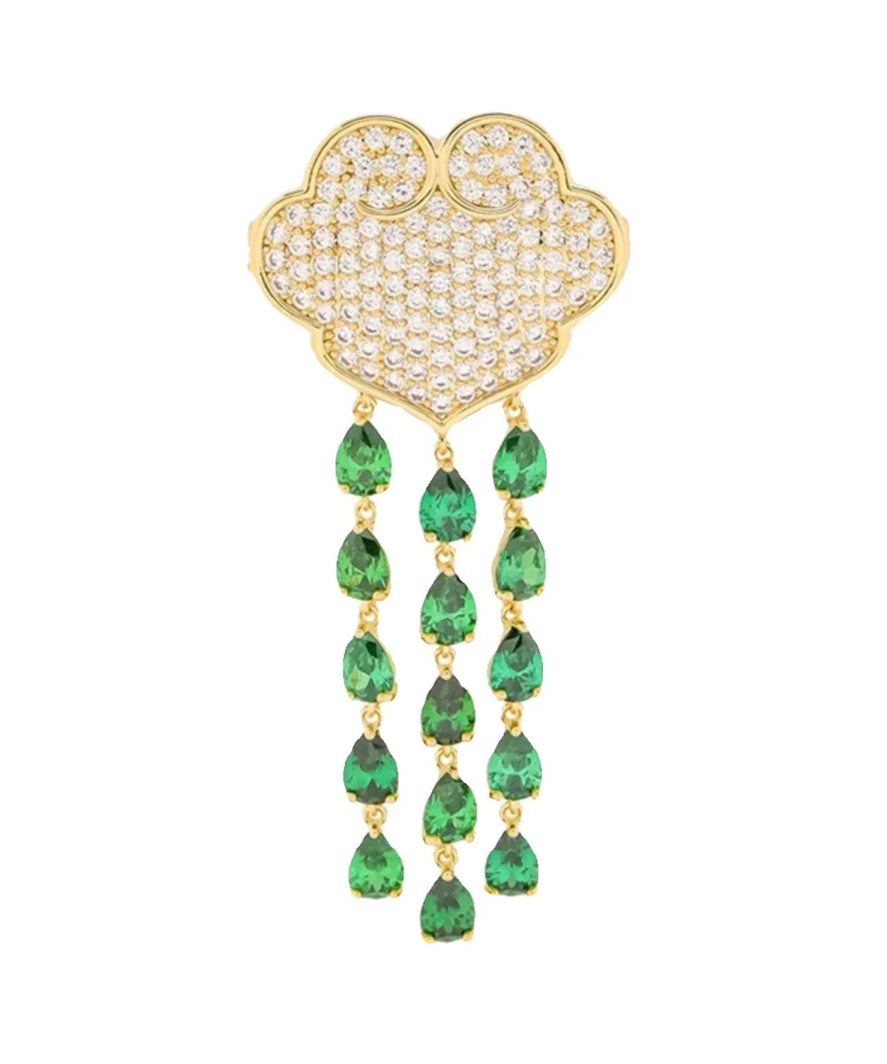 Chic Green Alloy Auspicious Clouds Crystal Tassel Brooch RG007