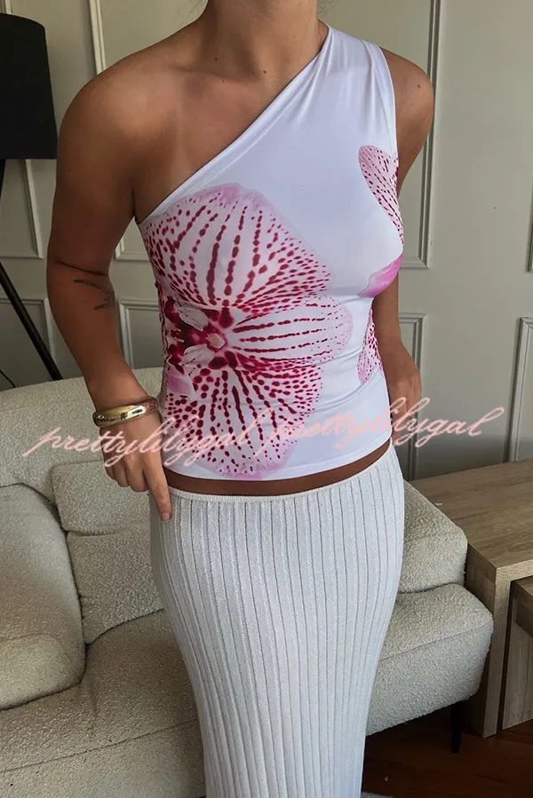 Chic View Like You Floral Print One Shoulder Stretch Tank