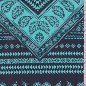 Dark Turquoise/Navy Paisley Chevron Georgette Fabric