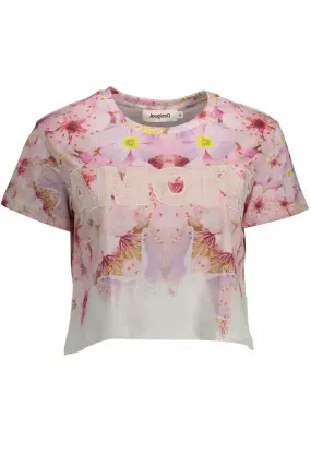 Desigual Chic Pink Embroidered Cotton Tee