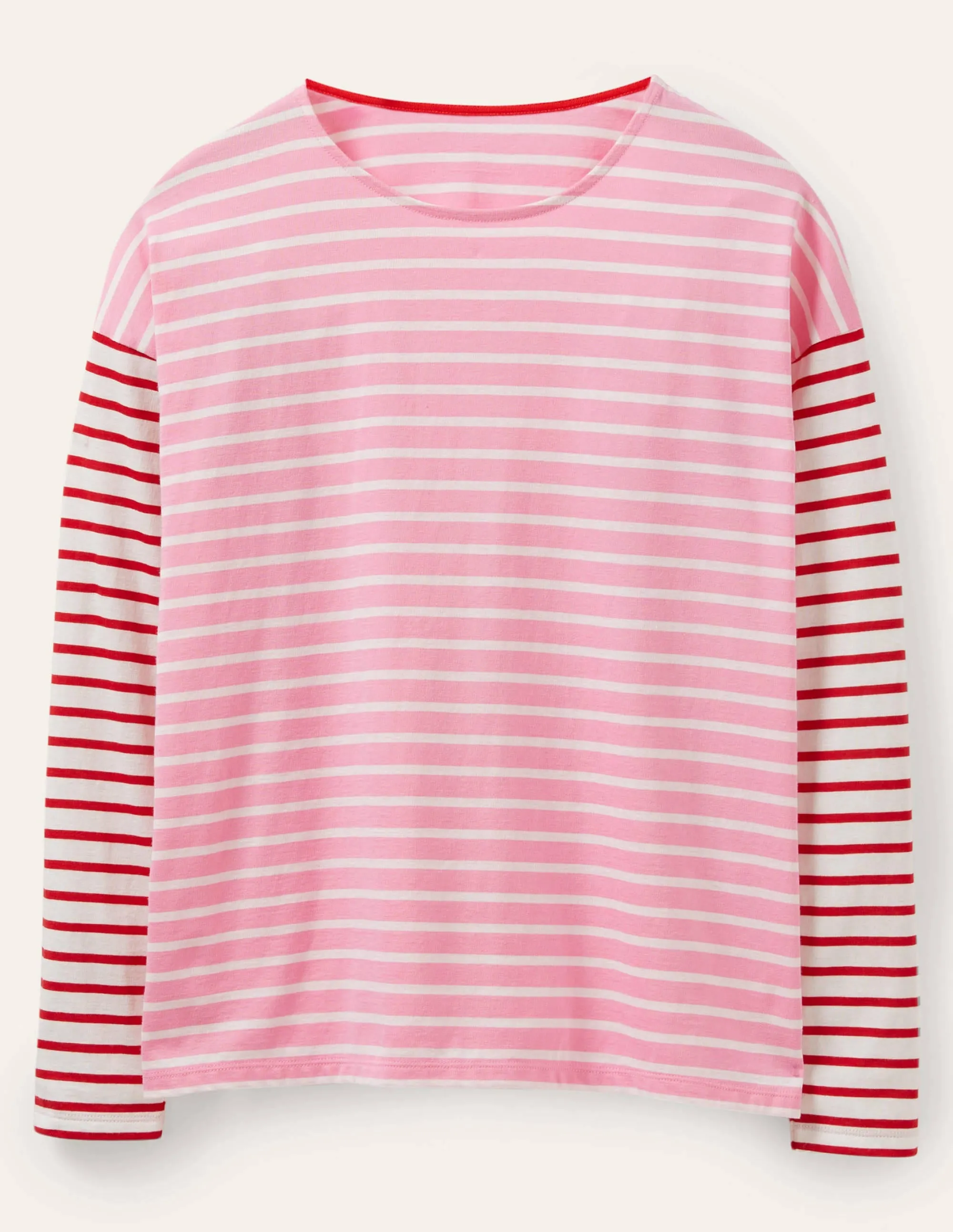 Dropped Shoulder Breton Top-Sachet Pink / Ivory Stripe