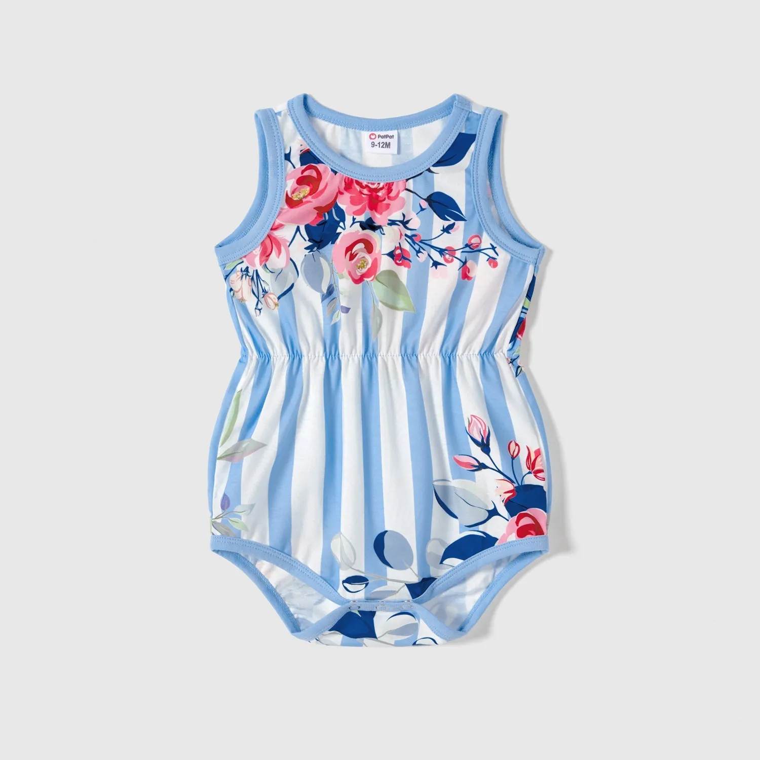 Family Matching Floral Stripe Print Belted Slip Dresses and Striped Color Block T-shirts Sets