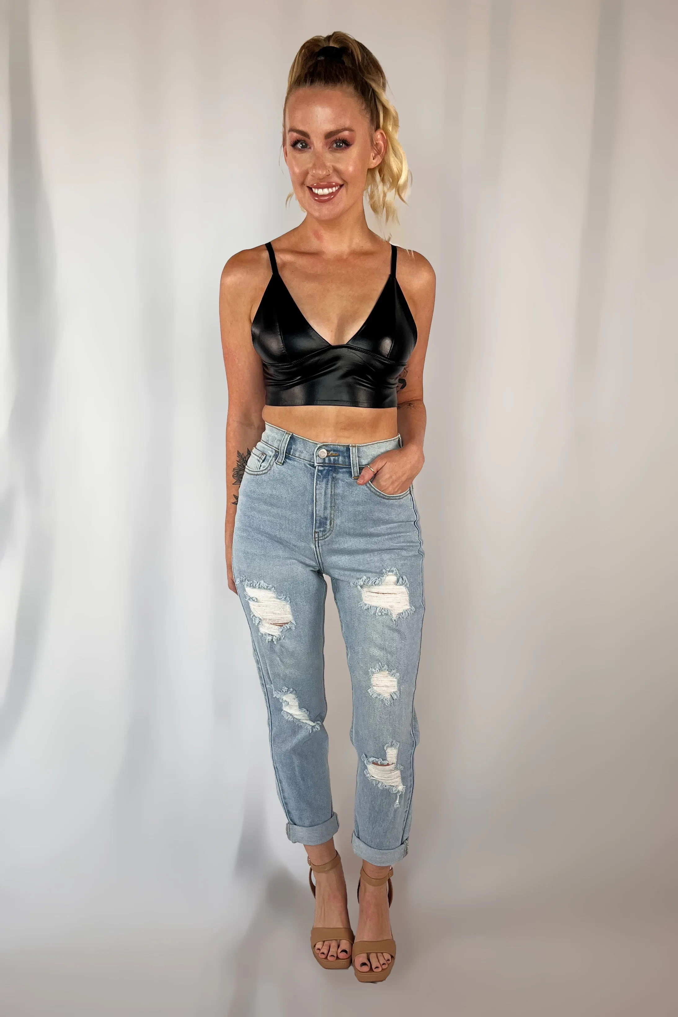 Faux Leather Bralette