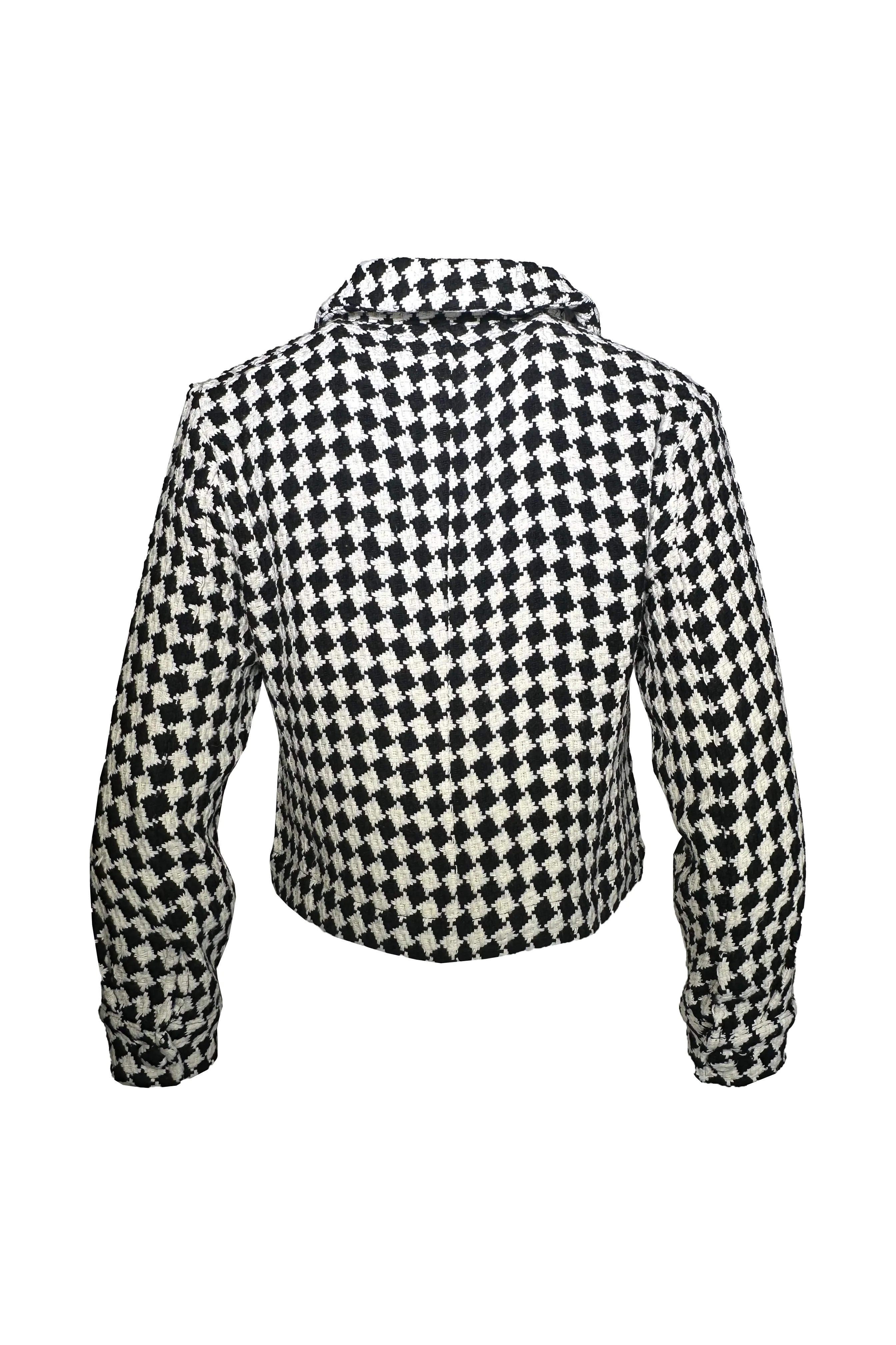 Geometric Tweed Cropped Jacket MH667 | Black/Ivory