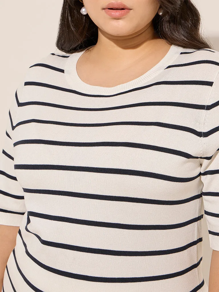 Gia Off-White Striped Knit-Textured Cotton Top