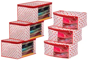 Heart Home Dot Printed Foldable, Lightweight Non-Woven Blouse & Saree Cover/Organizer Set With Tranasparent Window- Pack of 6 (Pink)-46HH0475