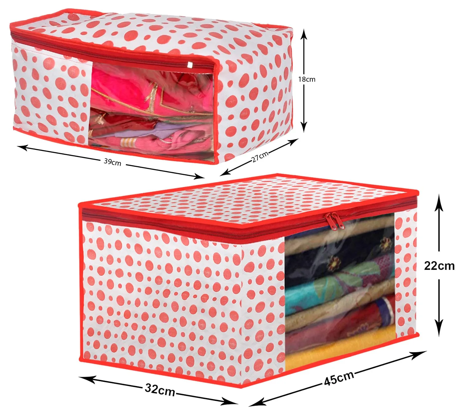 Heart Home Dot Printed Foldable, Lightweight Non-Woven Blouse & Saree Cover/Organizer Set With Tranasparent Window- Pack of 6 (Pink)-46HH0475