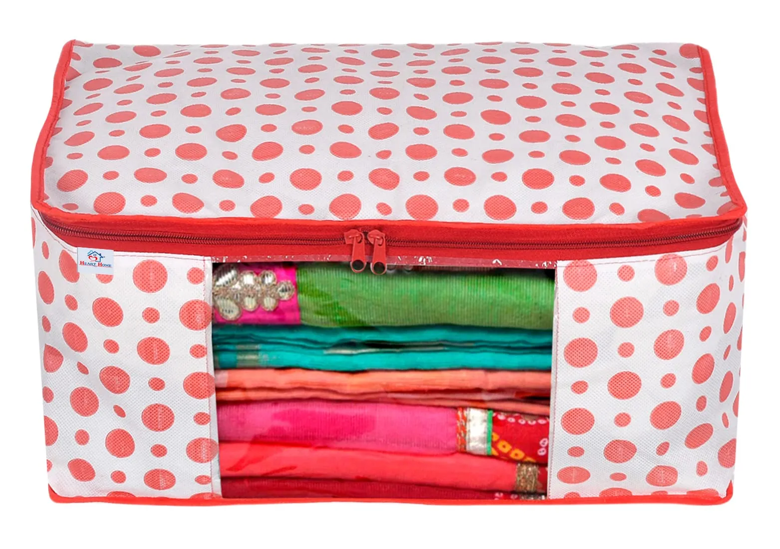 Heart Home Dot Printed Foldable, Lightweight Non-Woven Blouse & Saree Cover/Organizer Set With Tranasparent Window- Pack of 6 (Pink)-46HH0475