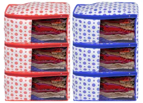 Heart Home Dot Printed Non-Woven Blouse Cover, Cloth Organizer, Wardrobe Organiser With Tranasparent Window- Pack of 6 (Blue & Pink)-46HH0316