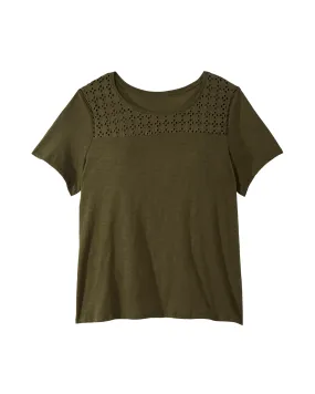 Johanna Crochet Detail Top | Olive Green