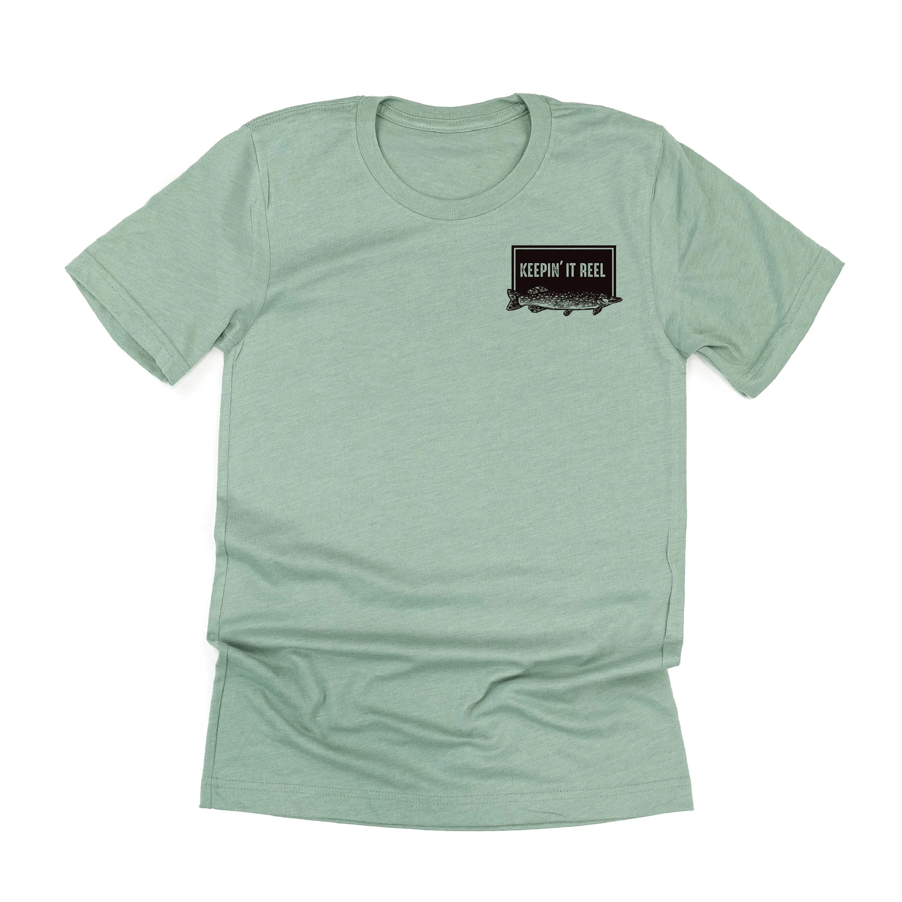 Keepin' It Reel Pocket Design on Front w/ Fishing Reel on Back - Unisex Tee