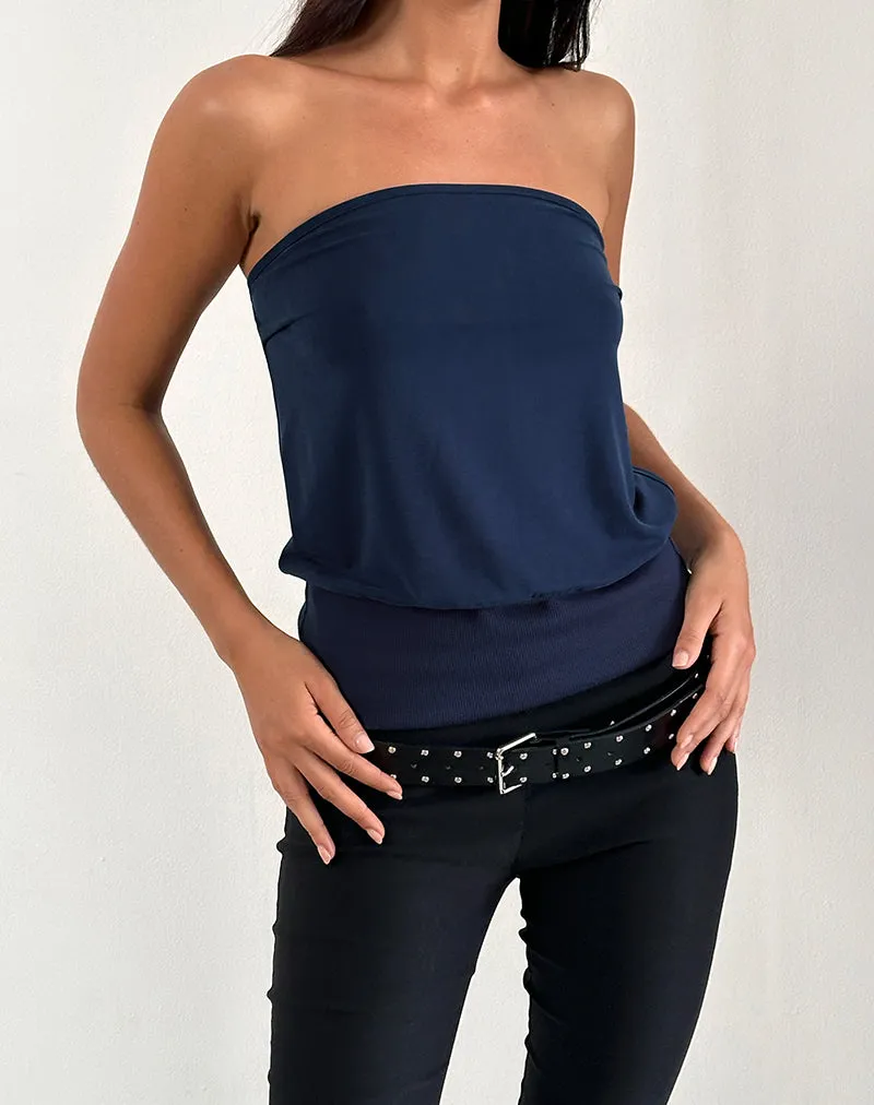 Leocadia Long Bandeau Top In Cupro Navy