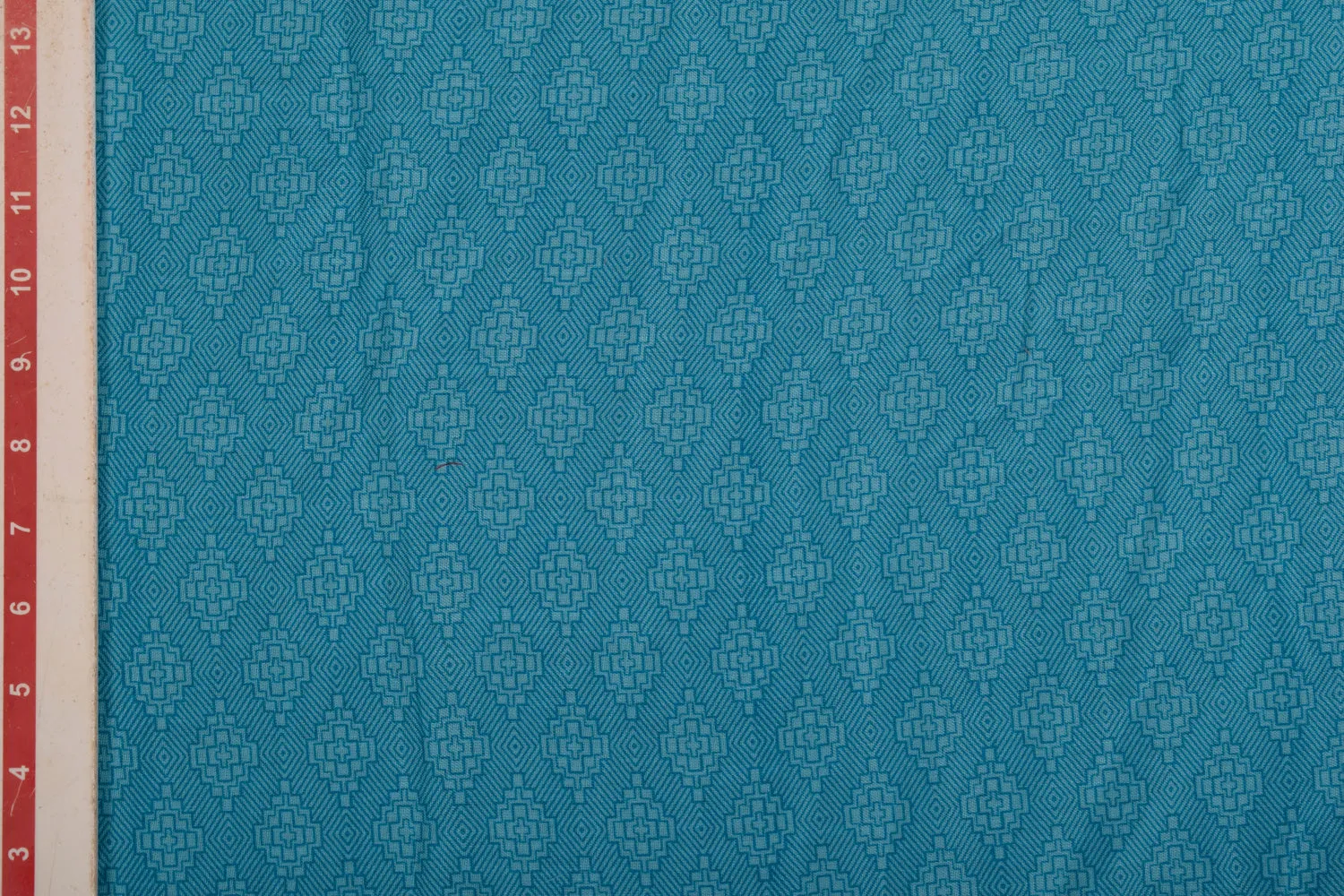 Light Blue Traditional Printed Viscose Blend Fabric