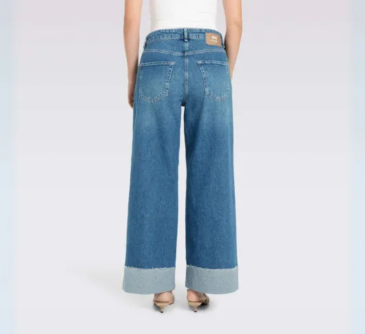 MAC JEANS - Nevada Super Wide Raw Hem Cuff Jeans in Night Sky