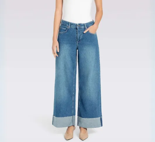 MAC JEANS - Nevada Super Wide Raw Hem Cuff Jeans in Night Sky