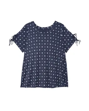 Madeleine Knit Top with Lace Up Sleeve | Navy / White