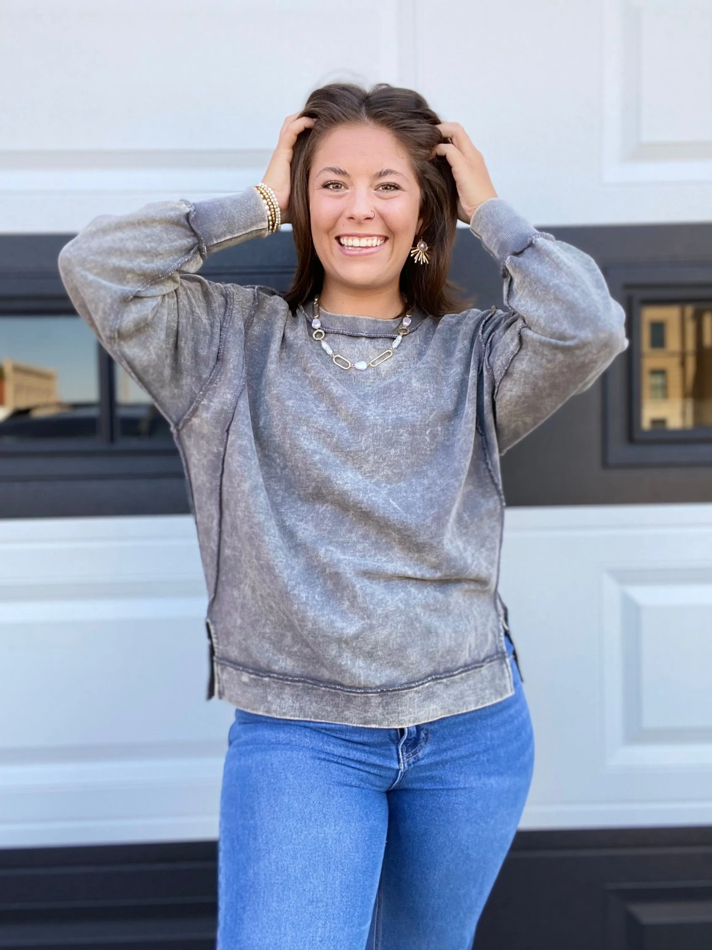 Maggie Mineral Washed Pullover-Gray