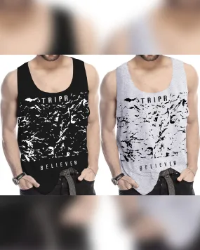 Men Printed Tank Top (Pack of 2) / Black & Grey