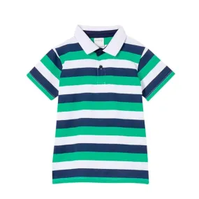 Milky Green Stripe Cotton Rugby - White