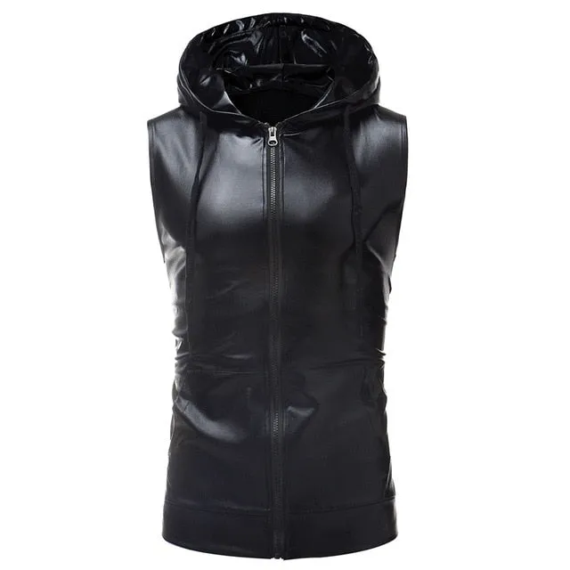 Mono Color Shiny Hooded Tank Top