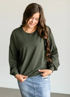 Olive Soft Crewneck Pullover Top - FINAL SALE