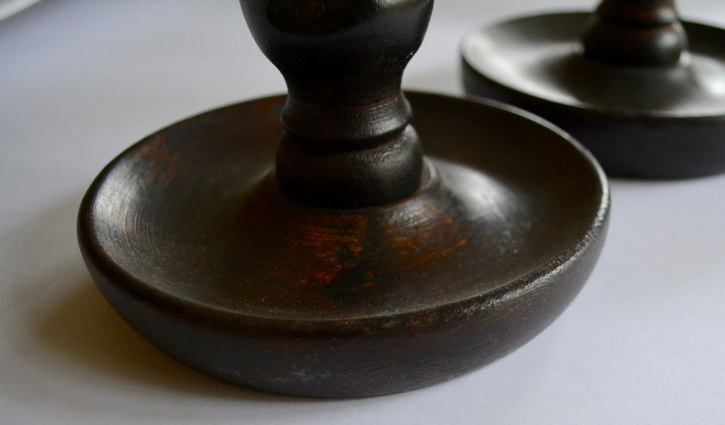 Pair of 19th Century Antique English Victorian Dark Wood Wooden OPEN Barley Twist Candlestick (s)