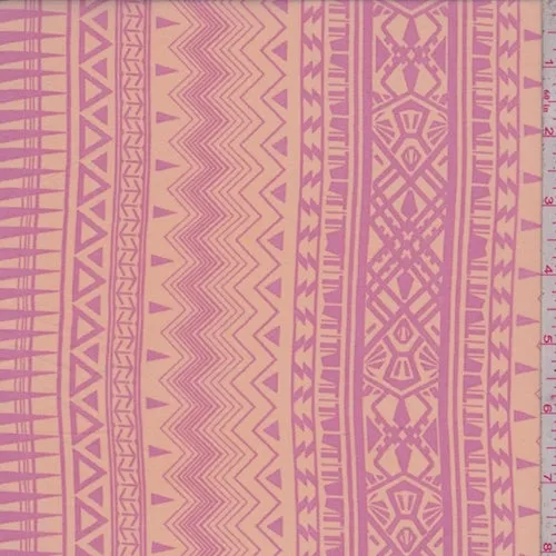 Pale Peach/Day Glo Pink Incan Stripe Georgette Fabric