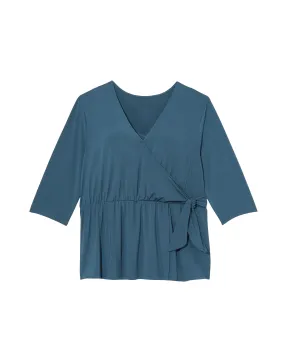 Randi Short Sleeve Faux Wrap Knit Peplum Top | Teal