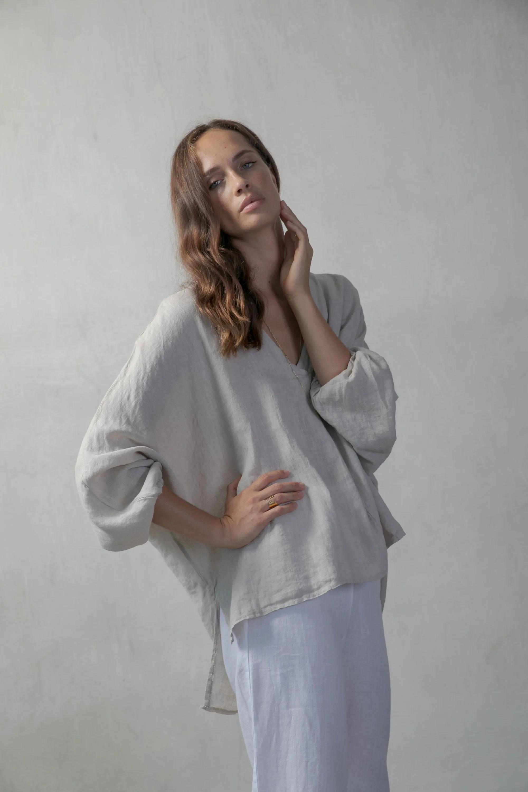 Relaxed Pallocino Linen Top Oatmeal