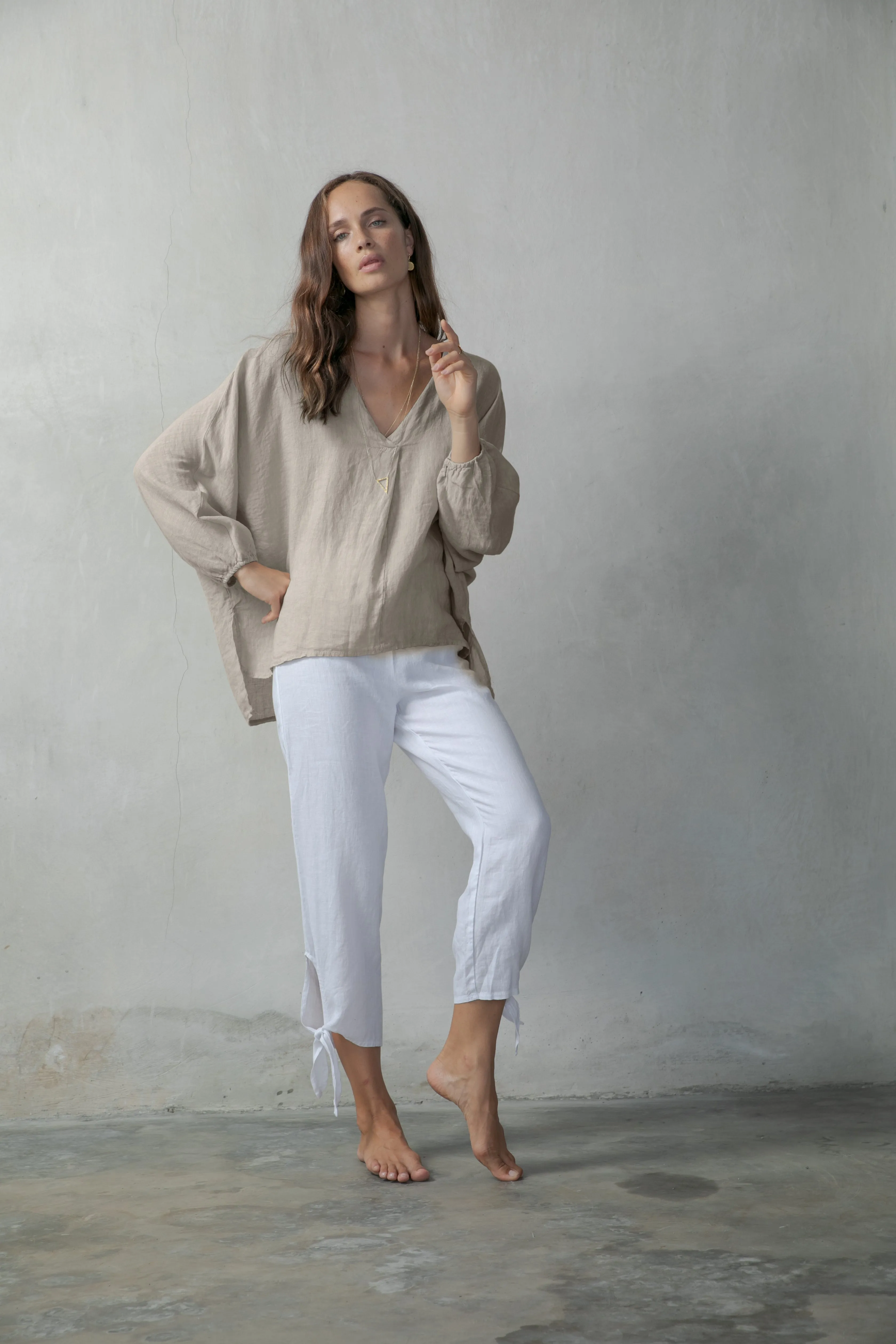 Relaxed Pallocino Linen Top Oatmeal