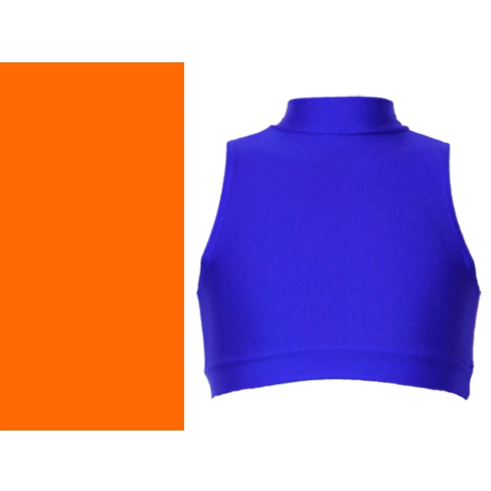 SALE - ROSIE - LYCRA SLEEVELESS POLO NECK CROP TOP - FLUORESCENT