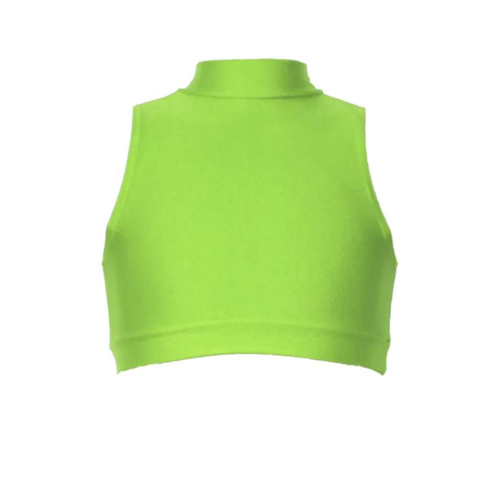 SALE - ROSIE - LYCRA SLEEVELESS POLO NECK CROP TOP - FLUORESCENT