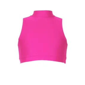 SALE - ROSIE - LYCRA SLEEVELESS POLO NECK CROP TOP - FLUORESCENT