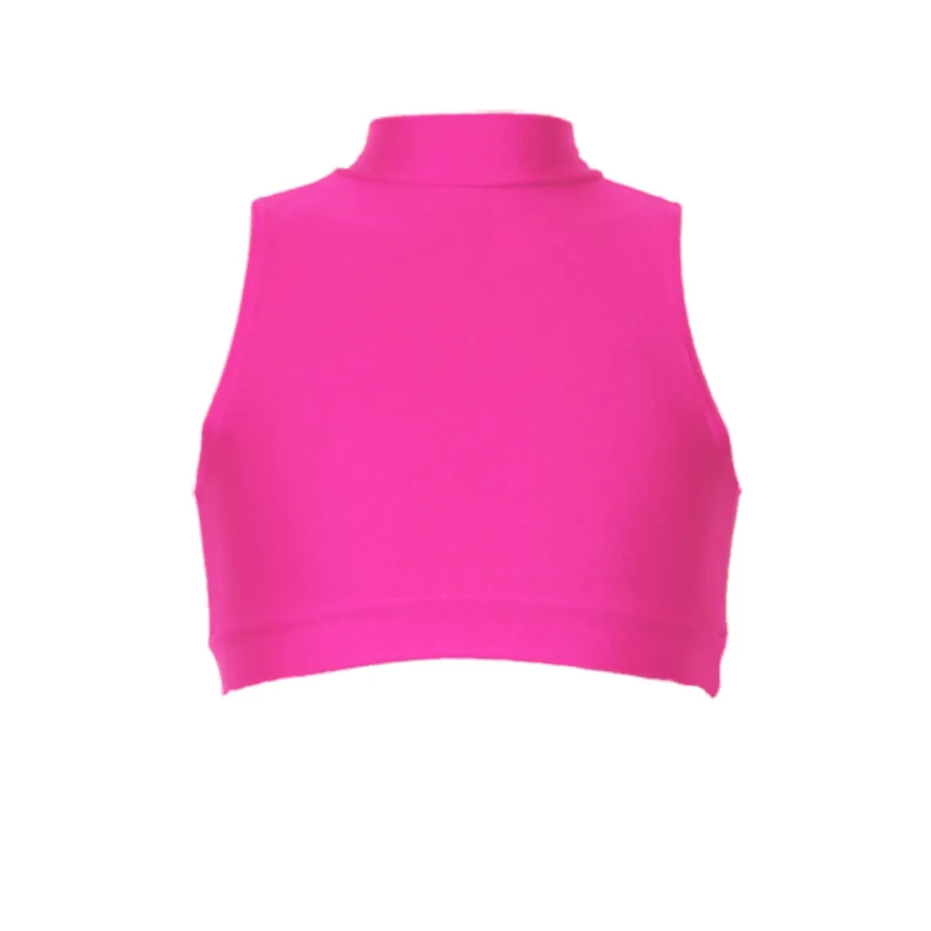 SALE - ROSIE - LYCRA SLEEVELESS POLO NECK CROP TOP - FLUORESCENT