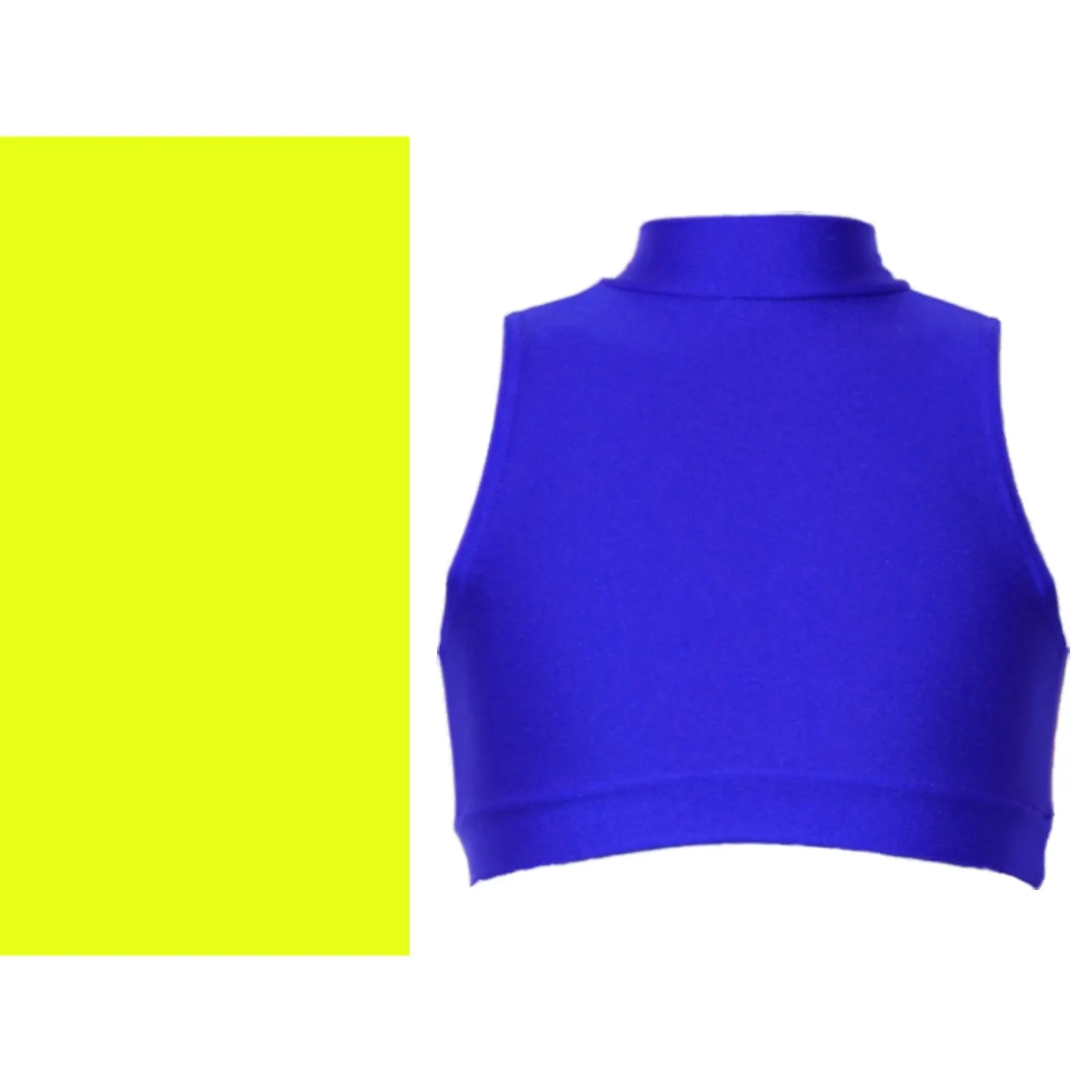 SALE - ROSIE - LYCRA SLEEVELESS POLO NECK CROP TOP - FLUORESCENT