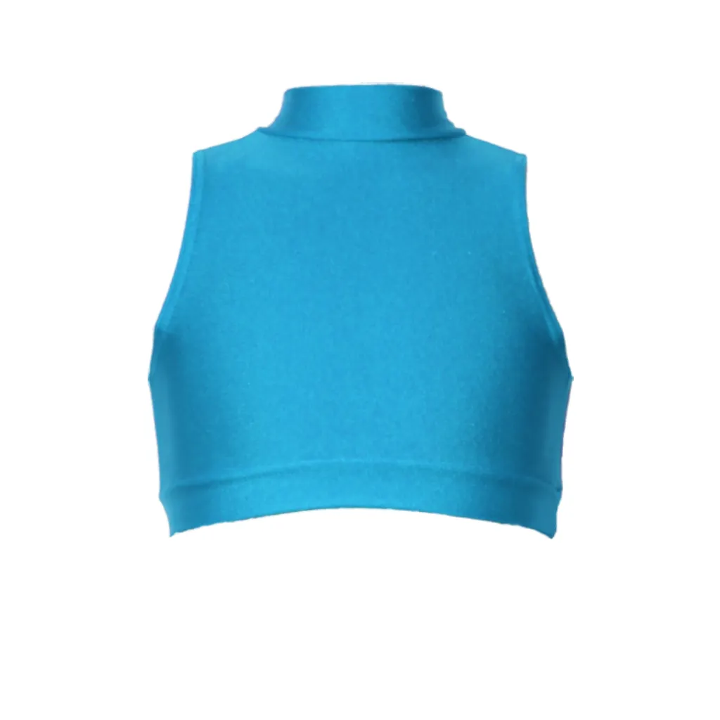 SALE - ROSIE - LYCRA SLEEVELESS POLO NECK CROP TOP - KINGFISHER