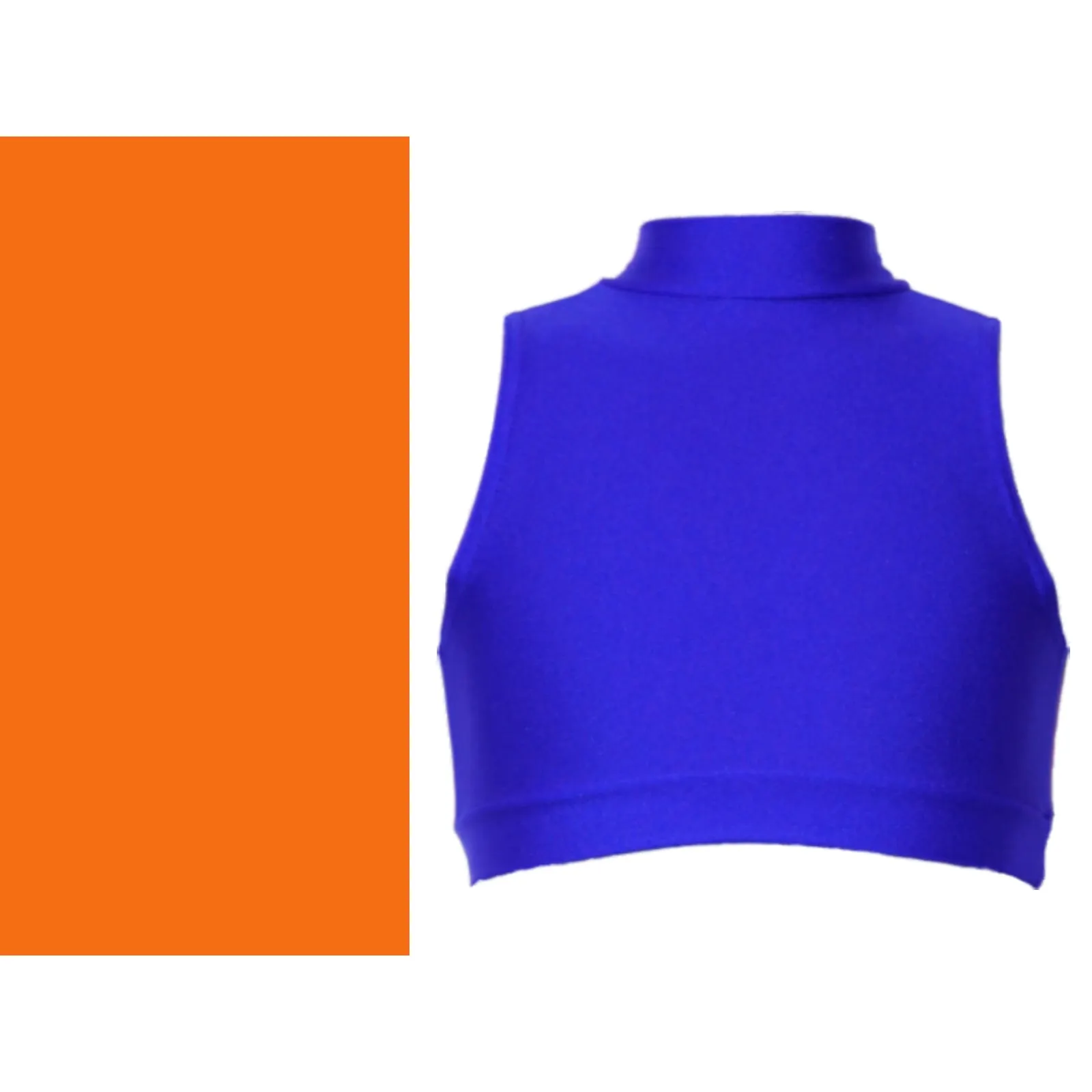 SALE - ROSIE - LYCRA SLEEVELESS POLO NECK CROP TOP - ORANGE