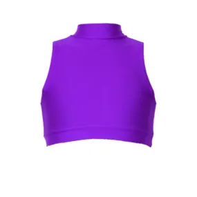 SALE - ROSIE - LYCRA SLEEVELESS POLO NECK CROP TOP - PURPLE