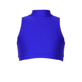 SALE - ROSIE - LYCRA SLEEVELESS POLO NECK CROP TOP - ROYAL BLUE